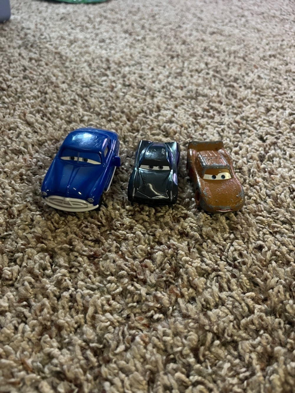 Disney Cars Toy Car Trio in Blue, Black, Brown